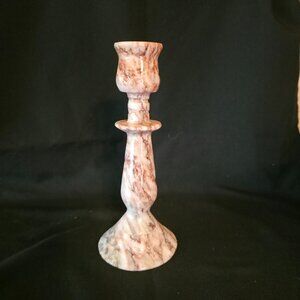 Vintage Pink Onyx or Marble Candlestick Holder | 8” Stone Candle Holder